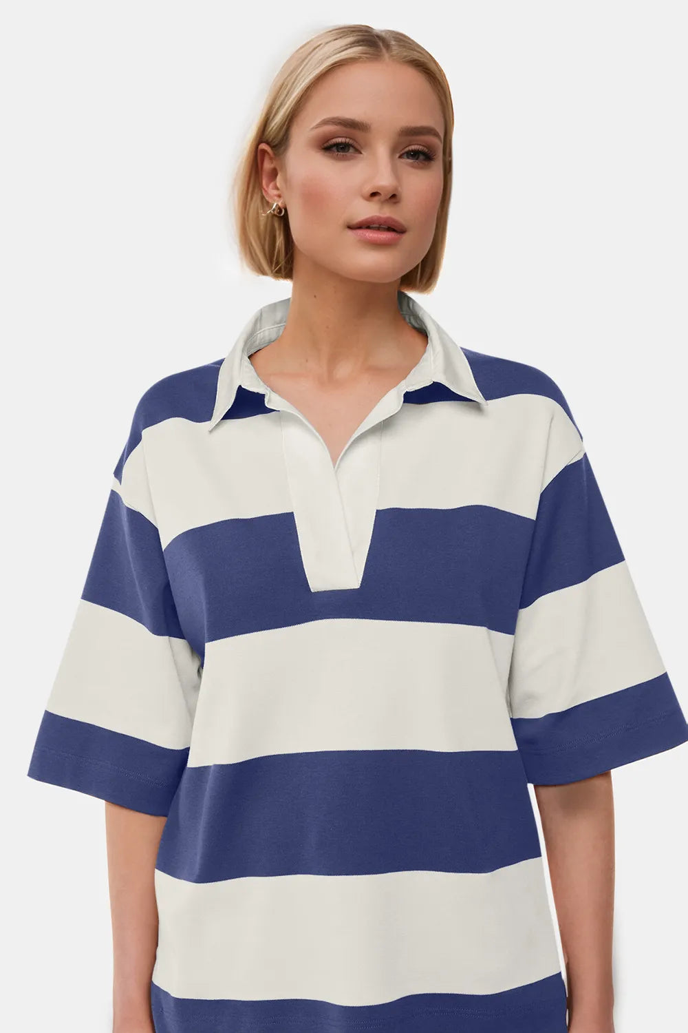 Pear Daisy Oh Pima cotton color block Johnny collar half sleeve top, with wash finish and casual home wear style.