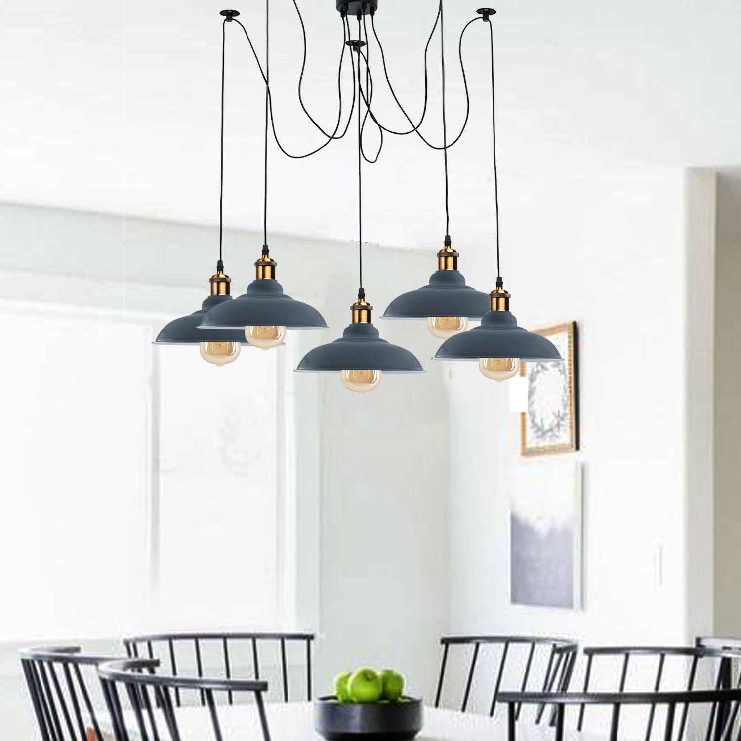 Sangria Angel industrial spider pendant light with five adjustable arms and E27 bulbs, featuring a rustic metal finish.