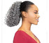 Salt and pepper human hair drawstring ponytail wig by Peach Clymene, showcasing a natural, textured hairstyle.