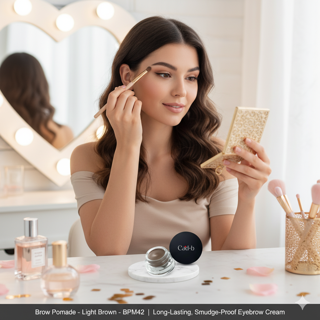 Start2Finish Light Brown Brow Pomade in a jar, showcasing smooth, long-lasting, smudge-proof eyebrow cream for defined brows.