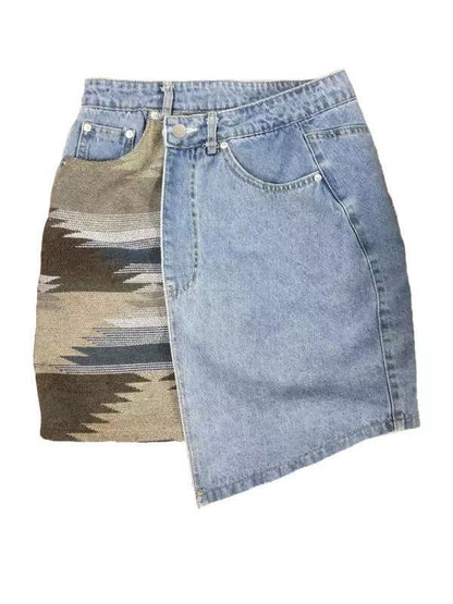 Automotive denim skirt by Jade Icarus featuring a casual, stylish design with denim fabric and detailed stitching.