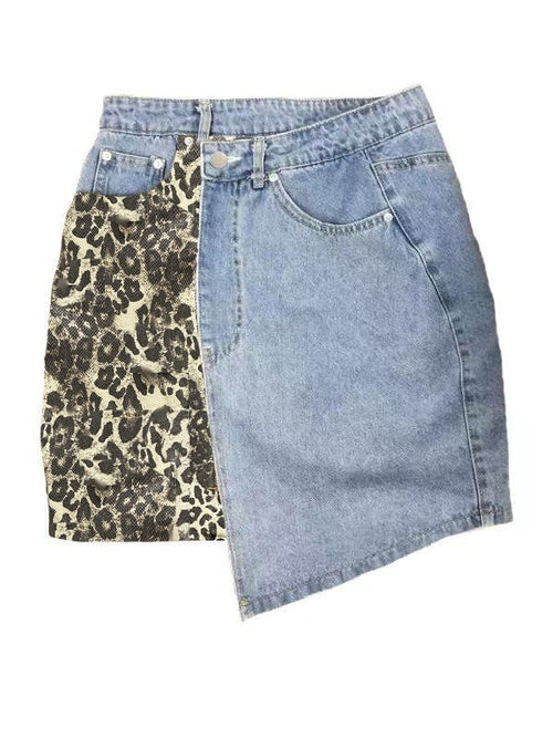 Automotive denim skirt by Jade Icarus with stylish design and detailed stitching, displayed on a mannequin.