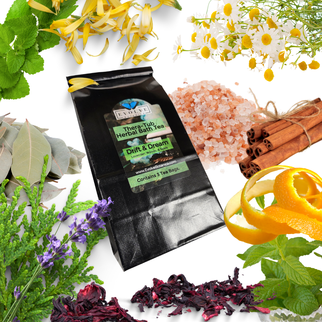 Start2Finish Thera-Tub Drift and Dream bath soak with lavender, woods, and spice scents in a clear jar with a silver lid.