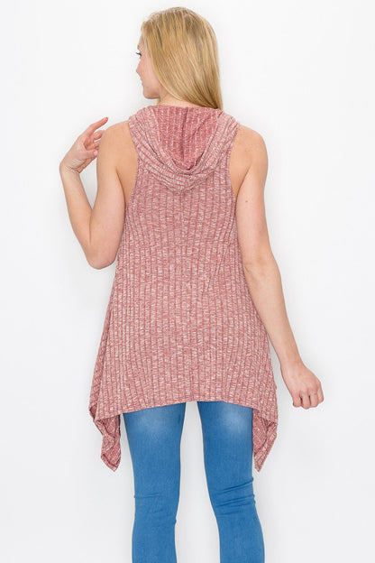 Pink sleeveless hooded top dress by Yellow Hera, featuring a casual fit and hood, shown on a hanger.