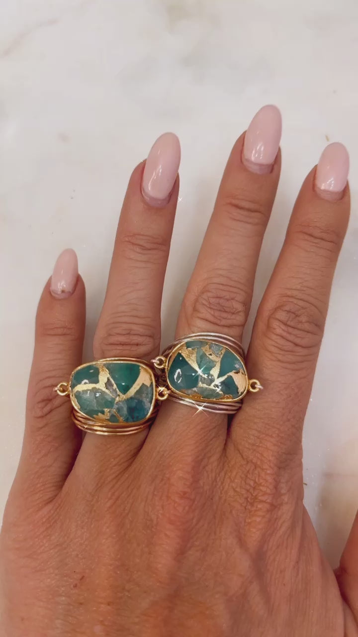 Start2Finish Torrey Ring featuring teal Mojave copper with intricate jewelry design on a neutral background