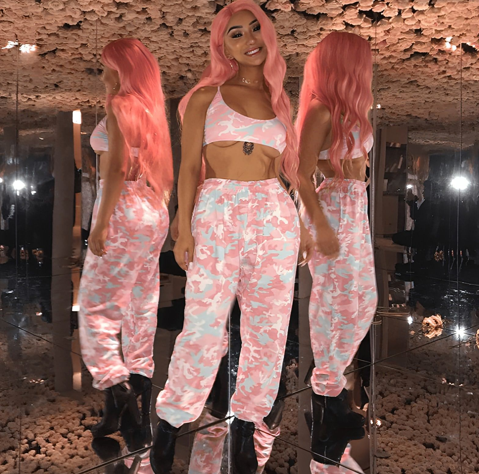 Carmine Juneberry camouflage high waist casual jogger jeans with elastic waistband and relaxed fit for spring wear