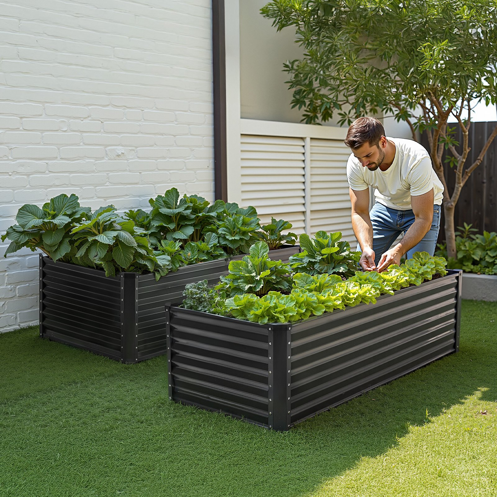 Start2Finish VEVOR metal raised garden bed, 6x3x2 ft galvanized planter box with open bottom for vegetables, flowers, and herbs.