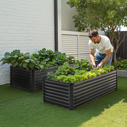 Start2Finish VEVOR metal raised garden bed, 6x3x2 ft galvanized planter box with open bottom for vegetables, flowers, and herbs.