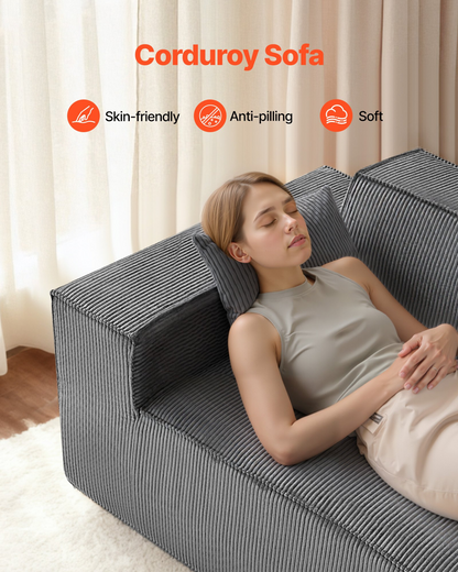 Gray VEVOR loveseat sofa with soft cushions, 63-inch modern corduroy 2-seater with pocket springs, suitable for living rooms or bedrooms.