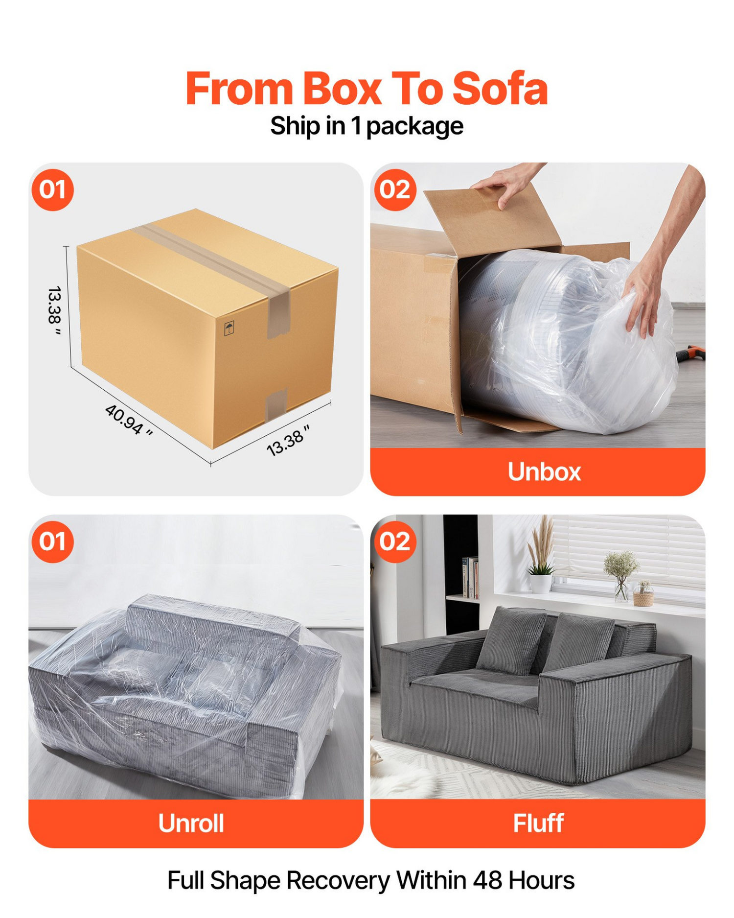 Gray VEVOR loveseat sofa with soft cushions, corduroy fabric, pocket springs, and two seats, ideal for living room, bedroom, or office.