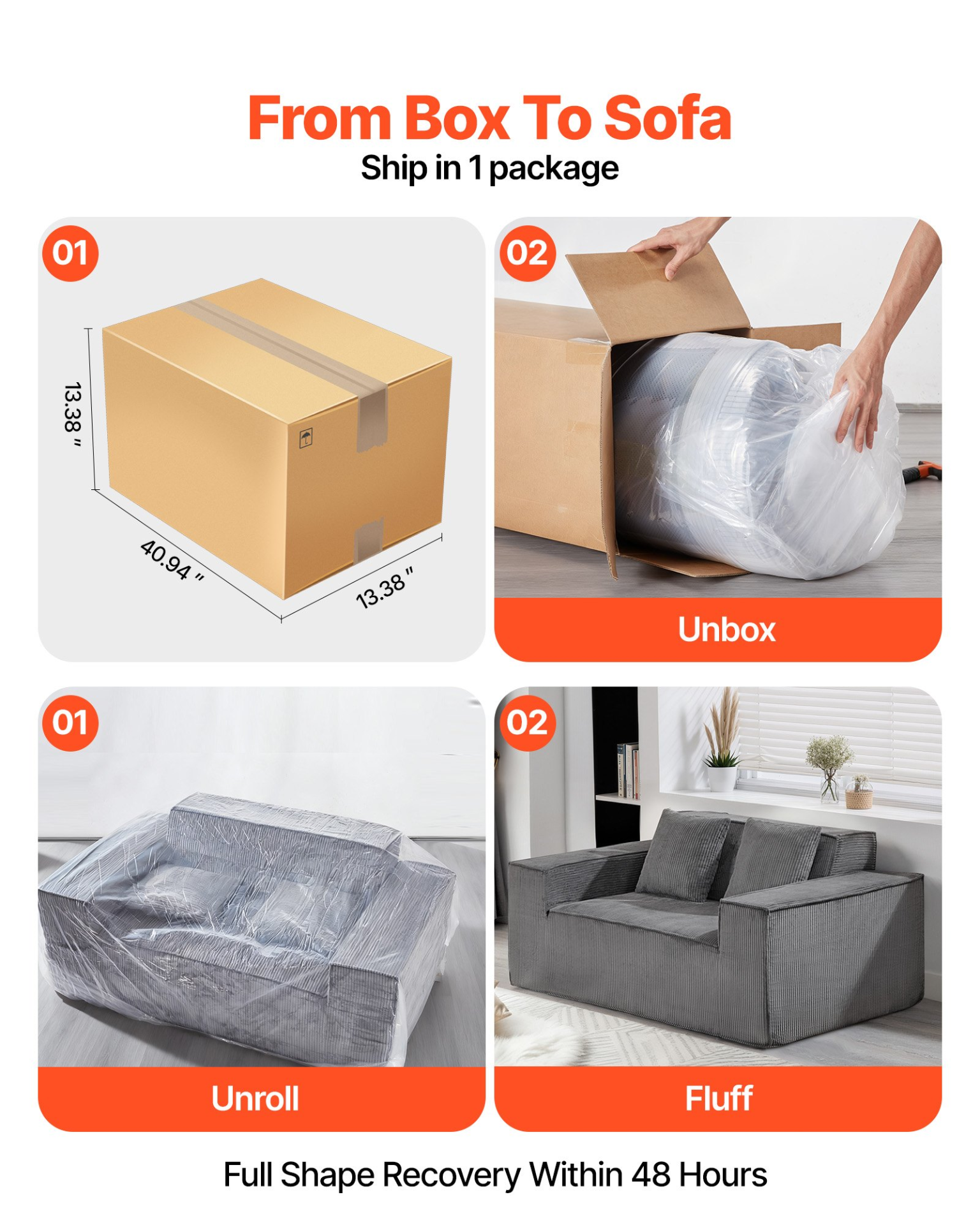 Gray VEVOR loveseat sofa with soft cushions, corduroy fabric, pocket springs, and two seats, ideal for living room, bedroom, or office.