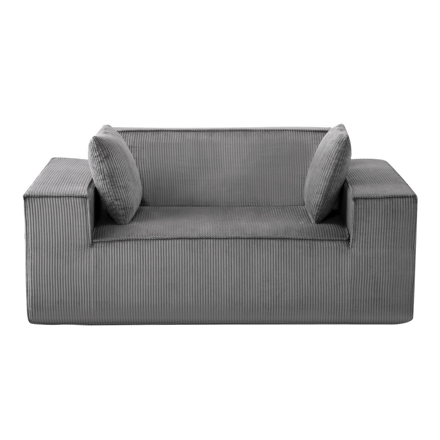 Gray VEVOR loveseat sofa with soft cushions, pocket spring support, modern 63-inch two-seater for living room, bedroom, or office.