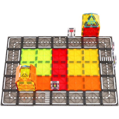 Start2Finish VEVOR Magnetic Tiles, 56-piece magnetic road building set for kids, STEM educational city construction toy.