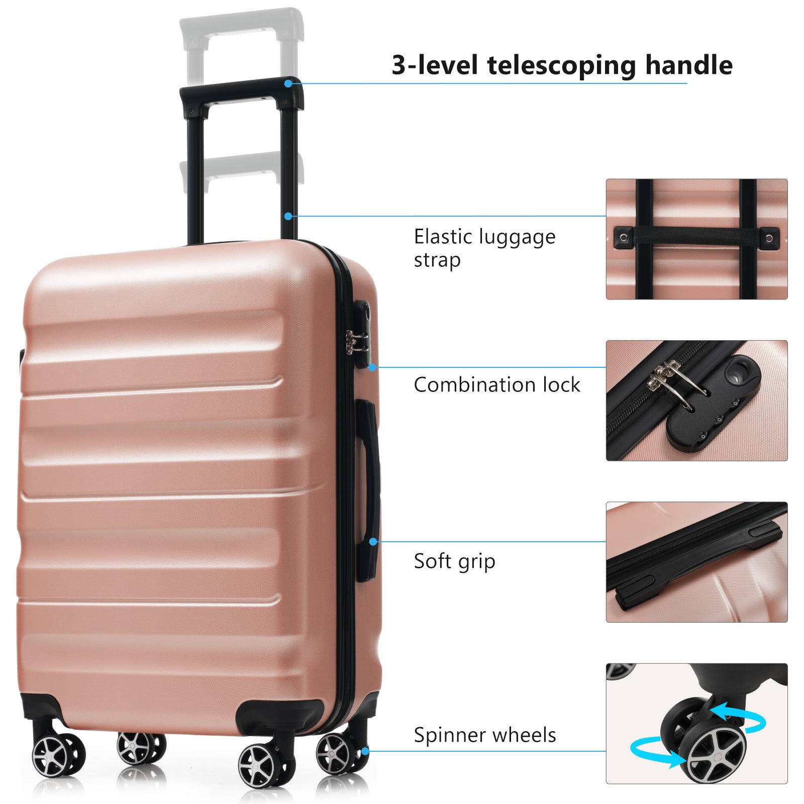 Sangria Beech hardshell ABS luggage set with lightweight, durable suitcases featuring dual wheels for smooth travel.