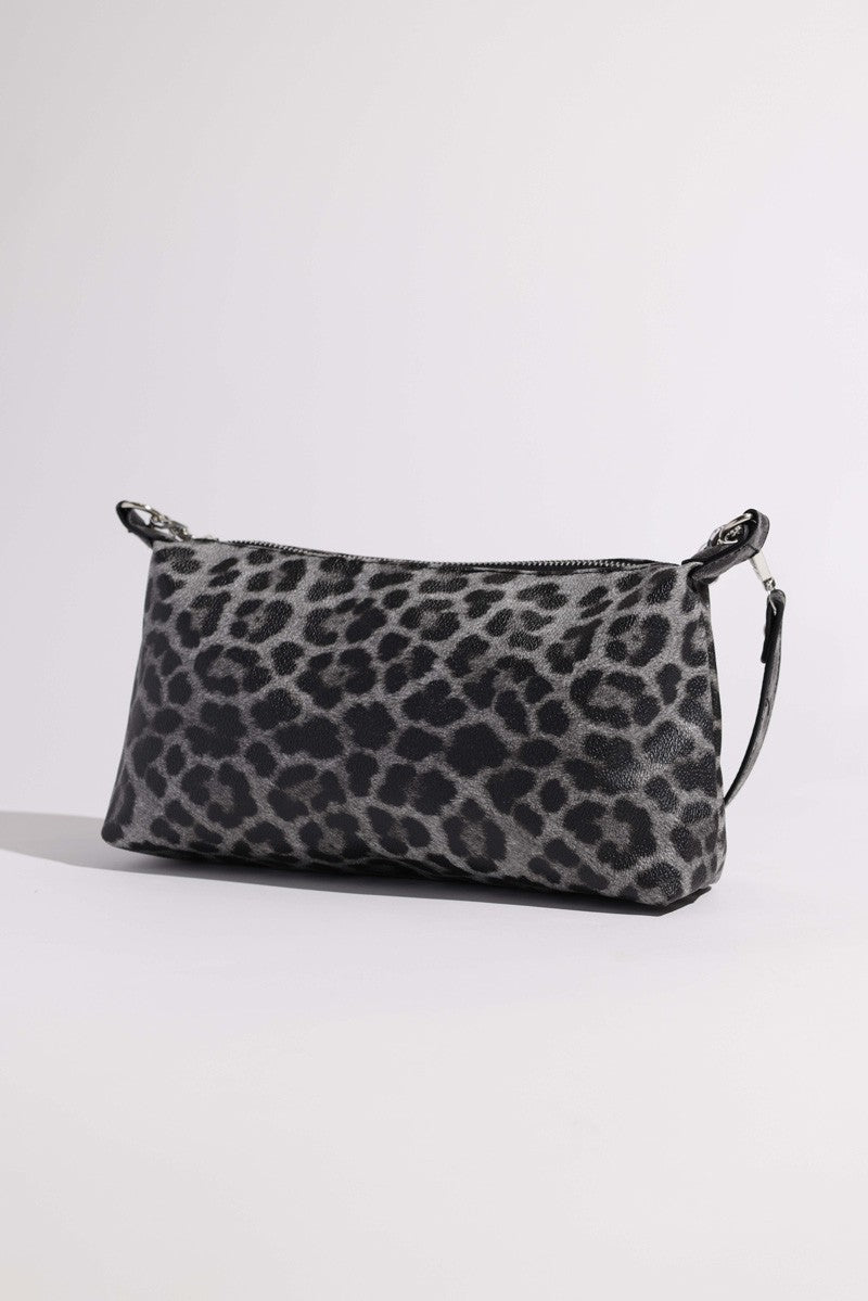 Lavender Tartarus leopard print crossbody handbag with adjustable strap and gold-tone hardware, stylish and lightweight for everyday use.