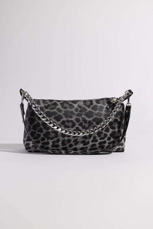 Lavender Tartarus leopard print crossbody handbag with adjustable strap and gold-tone hardware.