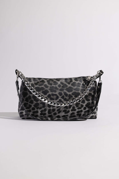 Lavender Tartarus leopard print crossbody handbag with adjustable strap and gold-tone hardware.