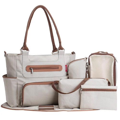 White large capacity diaper bag by Maroon Asteria with multiple compartments for baby essentials and parent accessories.