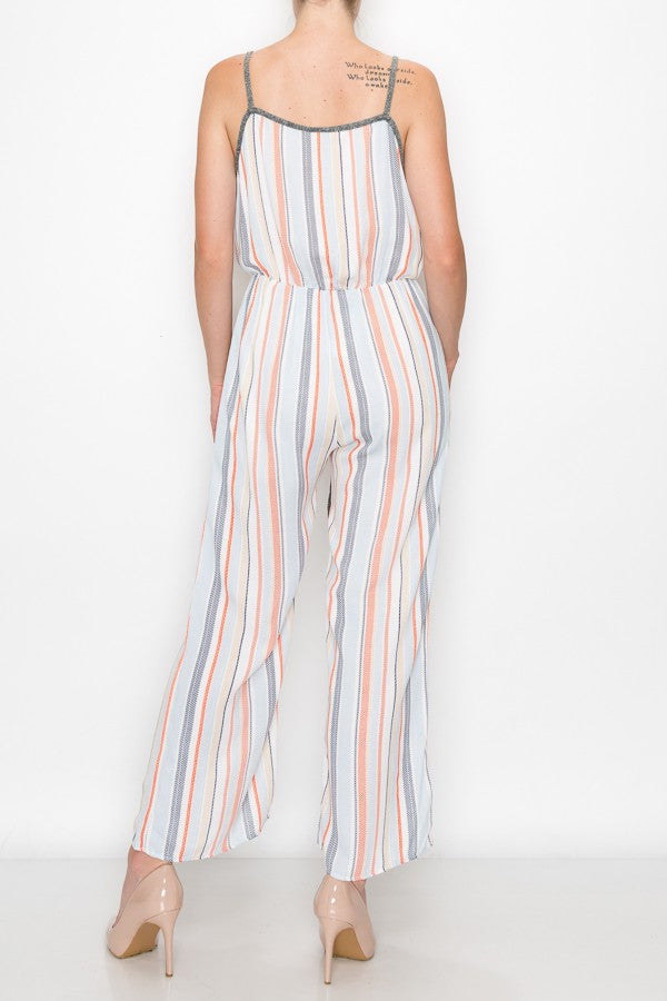 Orange front tie cropped jumpsuit by Yellow Hera, showing a stylish sleeveless design with a fitted waist and cropped length.
