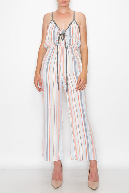 Orange front tie cropped jumpsuit by Yellow Hera, featuring a stylish design and fitted waist, perfect for casual and summer wear.