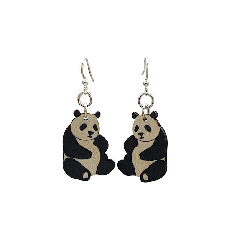 Red Sunflower Small Panda Earrings featuring cute panda charms hanging from silver hooks.