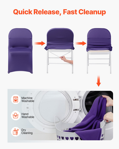 Start2Finish VEVOR purple polyester spandex chair covers for wedding and event seating, fits up to 17.72 x 18.11 x 30.31 inches
