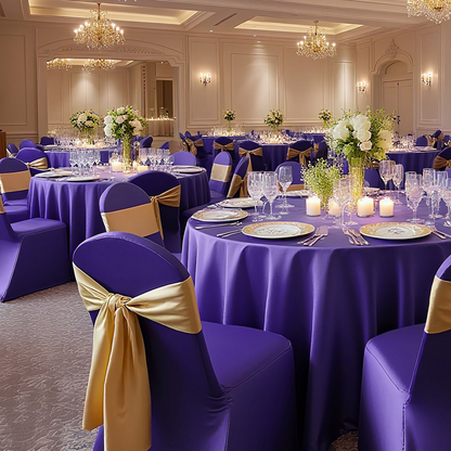 Start2Finish VEVOR purple polyester spandex chair covers for wedding and event banquet chairs, stretch slipcovers for up to 17.72x18.11x30.31 inches.