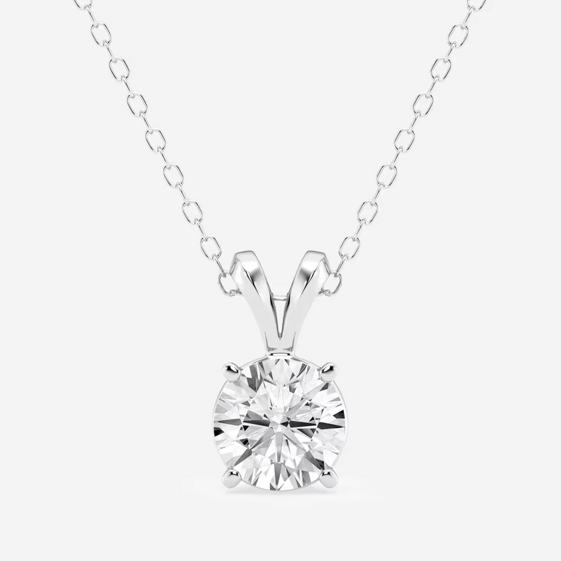 Lab grown diamond split bail solitaire pendant in 14K white gold over sterling silver, featuring a 0.50 carat round diamond.