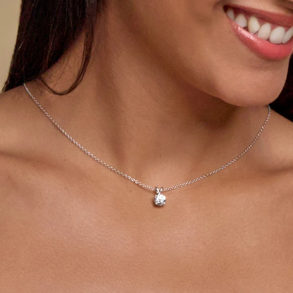 Start2Finish 0.75 CTW round lab-grown diamond split bail solitaire pendant in 14K white gold over sterling silver.