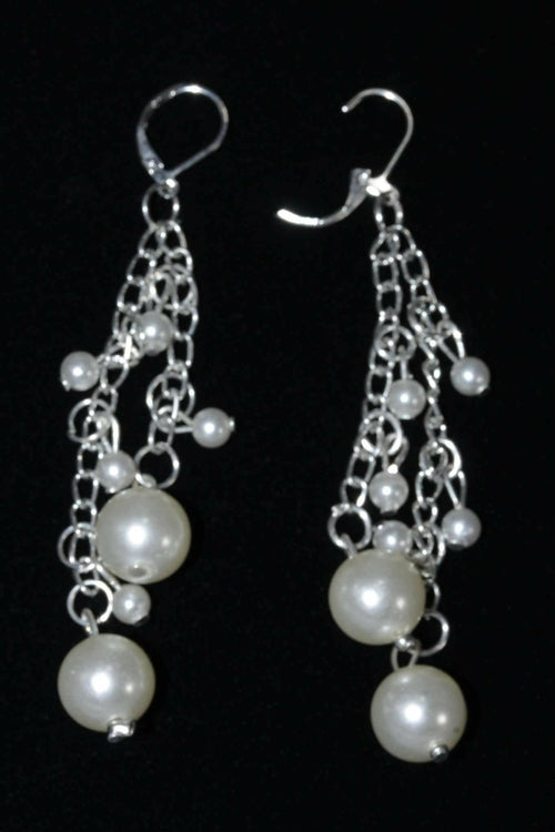 Silver Hestia Pearls &amp; Chains Dangle Earrings featuring elegant pearl and chain design for stylish, feminine jewelry.