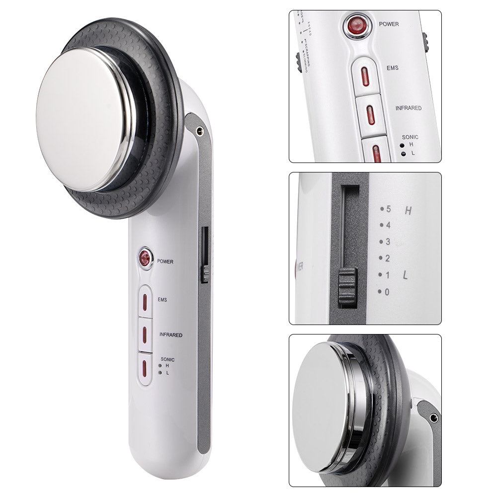 Teal Simba ultrasound body slimming massager for face and body in a bath and beauty setting.