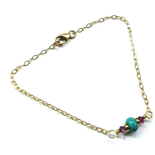 14K gold filled bracelet with pink and turquoise gemstones, dainty design from Blue Crius, elegant jewelry accessory.
