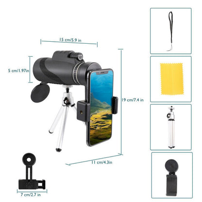 Yellow Pandora HD Monocular Tripod for Smartphones, lightweight mobile and laptop accessory with adjustable stand.