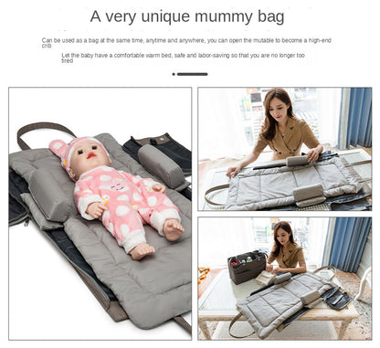 Large capacity folding mother and baby bag by Maroon Asteria, showing multiple compartments and adjustable straps for parent and baby needs.