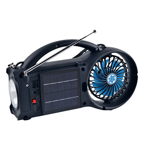 Black Lavender Supersonic Solar Power Bluetooth speaker with FM radio and LED torch, featuring a sleek portable design.