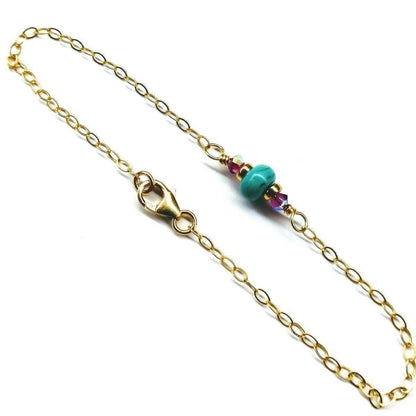 14K gold filled bracelet with pink and turquoise gemstones, dainty jewelry piece by Blue Crius.