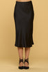 Solid satin midi skirt in deep navy, featuring a sleek, smooth fabric and elegant midi length from Jade Icarus.