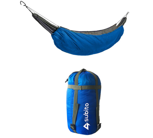 Maroon Asteria outdoor camping cotton hammock with warm cover, perfect for relaxing during camping trips in nature.
