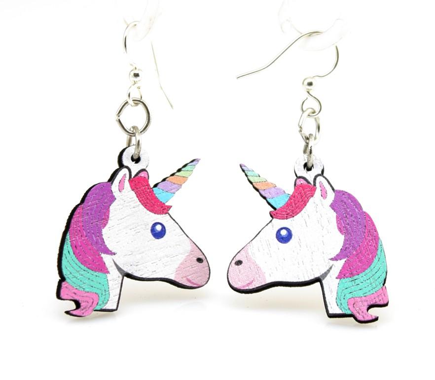 Red Sunflower unicorn earrings featuring colorful, whimsical unicorn charms hanging from silver hooks, perfect for playful accessories.