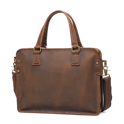 Start2Finish Viggo Briefcase made of genuine leather, featuring a classic messenger bag design with sturdy handles and a sleek finish.