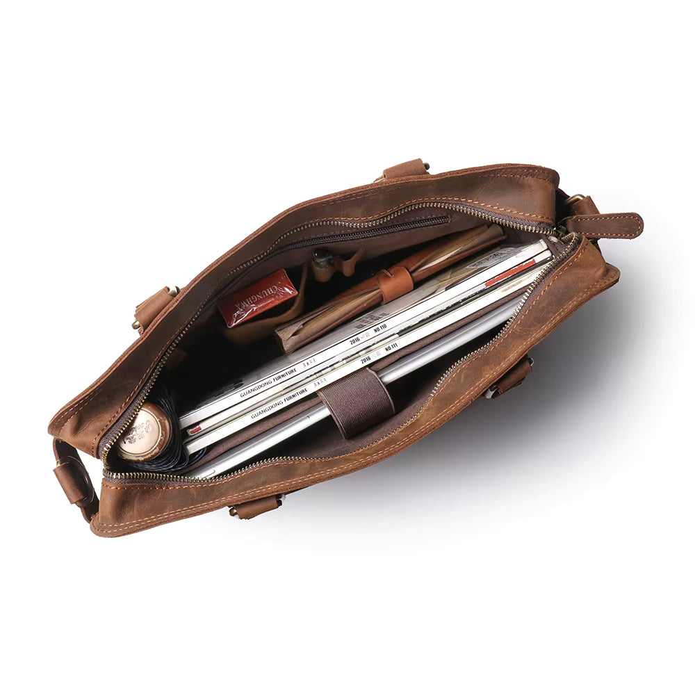Start2Finish Viggo briefcase made of genuine leather, stylish messenger bag with sturdy handles and a sleek design.