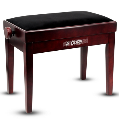 Start2Finish 5 core adjustable piano bench with thick 3.25-inch solid wood seat and heavy-duty musician chair for keyboard playing.