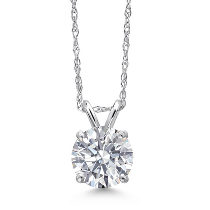 Start2Finish 14K gold lab-grown diamond pendant necklace with round 1.50 Ctw F color VS clarity diamonds, AGI certified.
