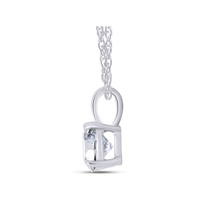 Start2Finish 1.50 Ctw round lab-grown diamond pendant necklace in 14K gold with F color, VS clarity, and AGI certification.