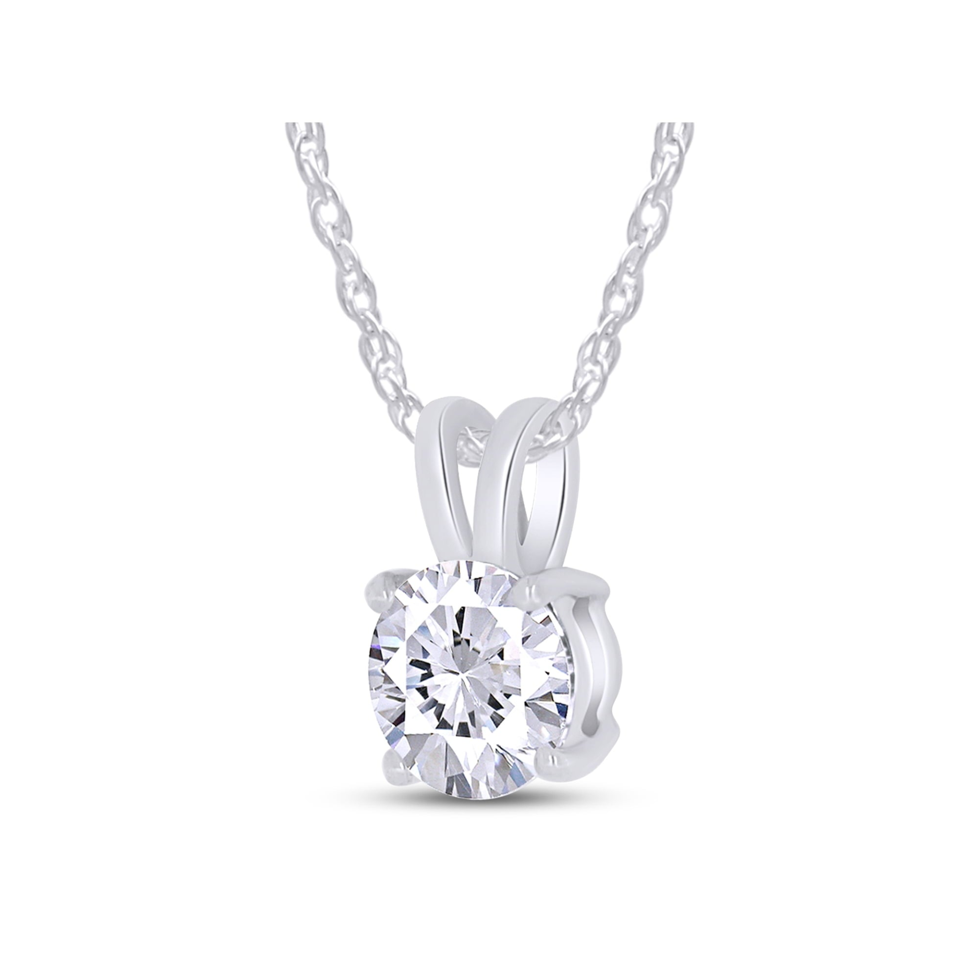 Start2Finish 1.50 Ctw round lab-grown diamond pendant necklace in 14K gold with F color and VS clarity, AGI certified.