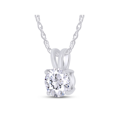Start2Finish 1.50 Ctw round lab-grown diamond pendant necklace in 14K gold with F color and VS clarity, AGI certified.