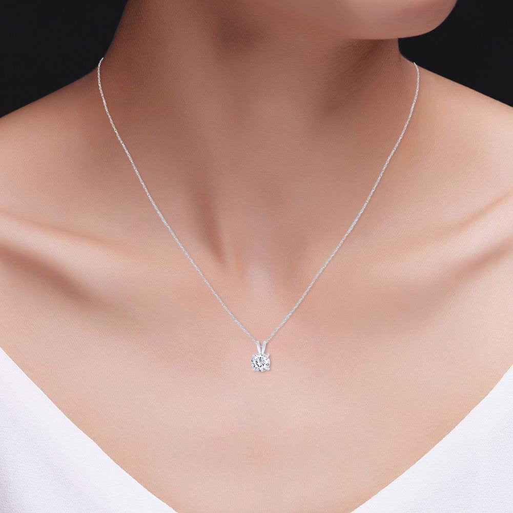 Start2Finish 1.50 Ctw round lab-grown diamond pendant necklace in 14K gold with F color and VS clarity, AGI certified.