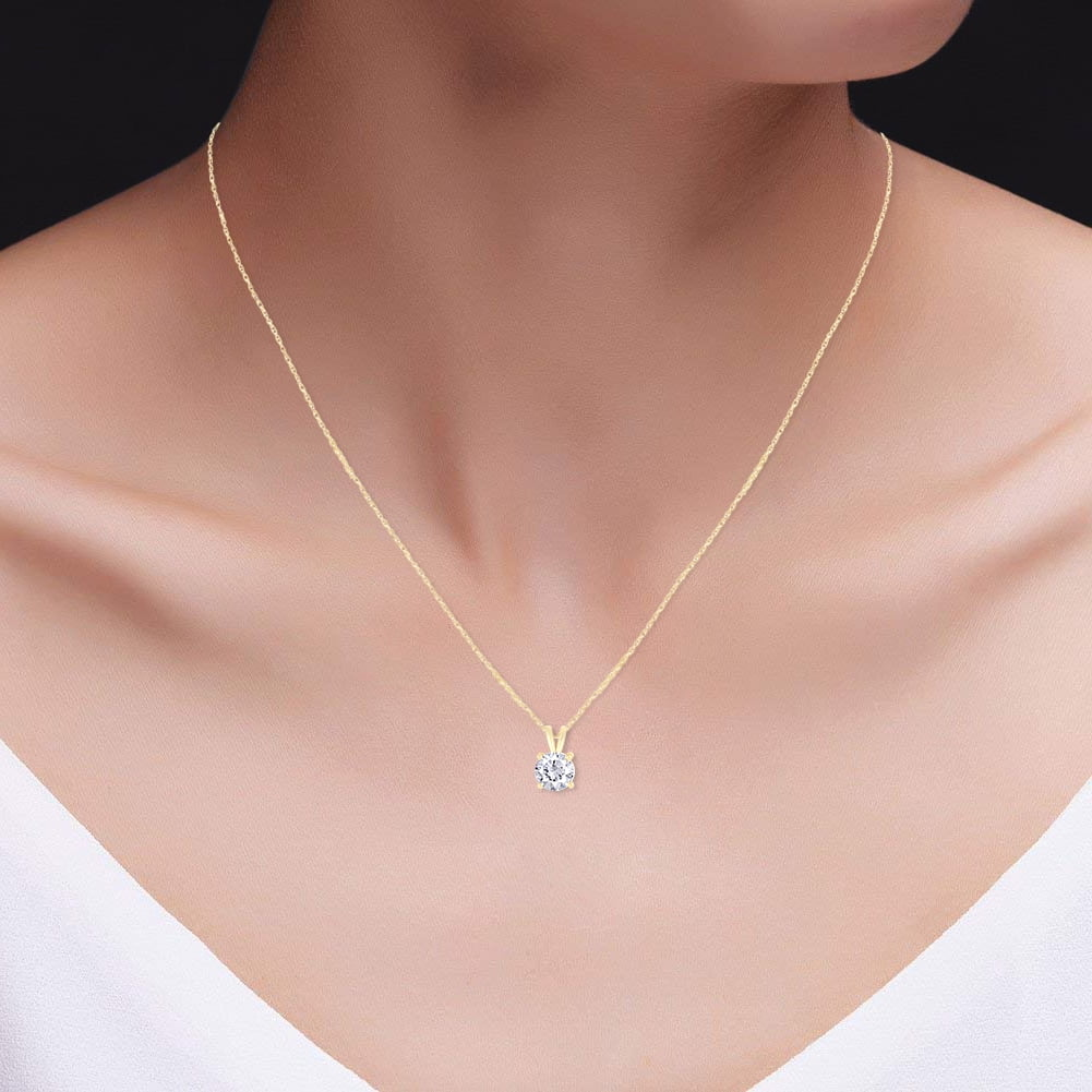 Start2Finish 14K gold lab-grown diamond pendant necklace with a 1.50 Ctw round F color VS clarity diamond, AGI certified.