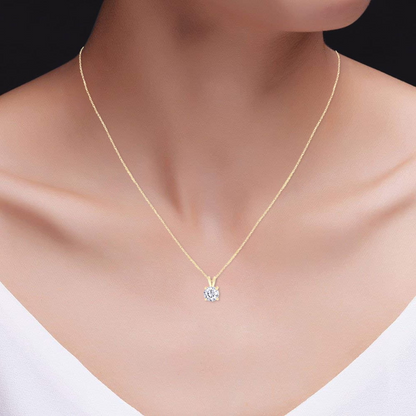 Start2Finish 14K gold lab-grown diamond pendant necklace with a 1.50 Ctw round F color VS clarity diamond, AGI certified.