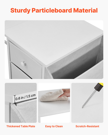 Start2Finish VEVOR white computer desk with fabric drawers, metal frame, 120cm modern study work table for home office or bedroom.